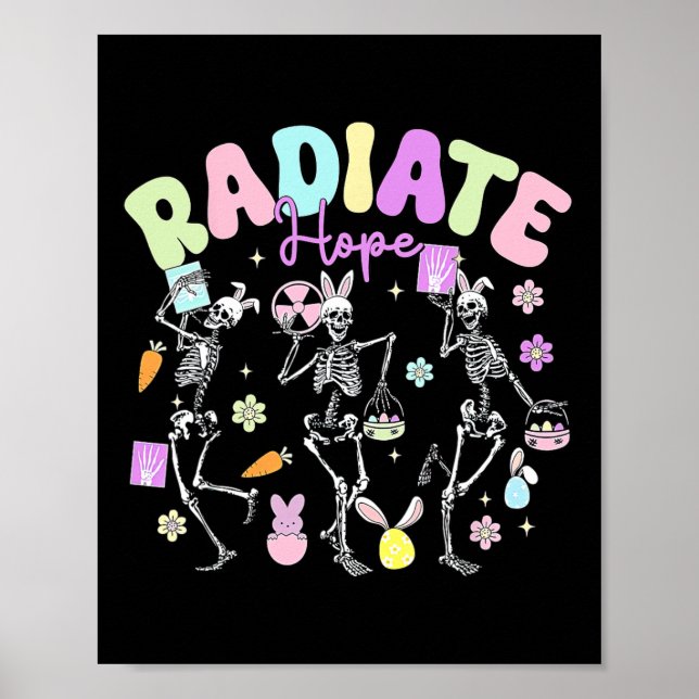 Poster Terapeuta de Radiologia de Páscoa Esqueleto Dançan (Frente)