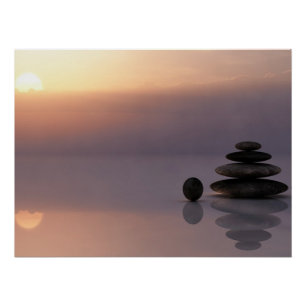 Póster Terapeuta Psicólogo Pedras Zen, Pôr do Sol, Yoga