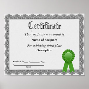 Poster Terceiro lugar certificado de faixa verde