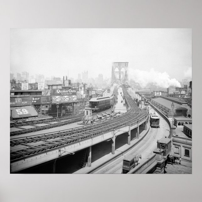 Poster Terminal da Ponte de Brooklyn, 1903. Foto Antiga (Frente)