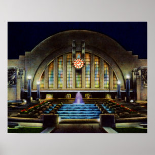 Póster Terminal da união de Cincinnati Ohio na noite