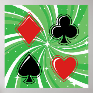Poster Ternos de Cartas Retro Vibrantes Vermelho e Preto