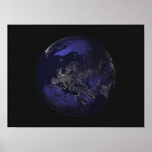 Póster Terra completa na noite que mostra as luzes 3 da
