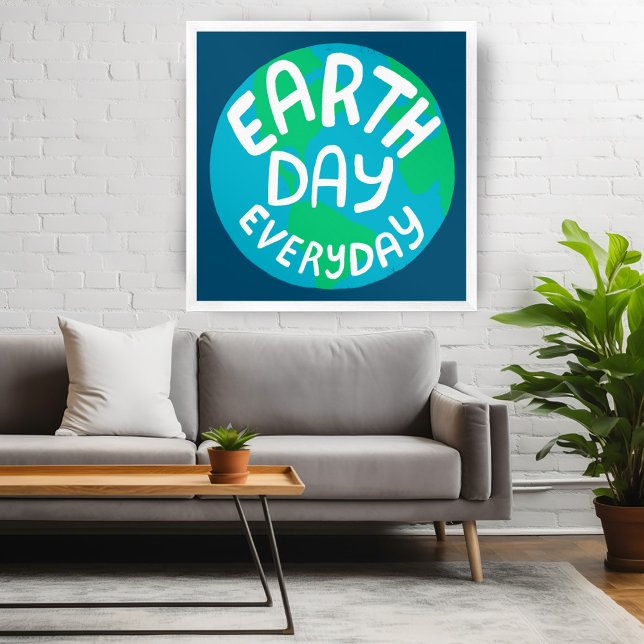 Poster TERRA DIA TODOS OS DIAS Planeta Globo Manipulado (EARTH DAY EVERY DAY Handlettered Globe Planet Poster
)