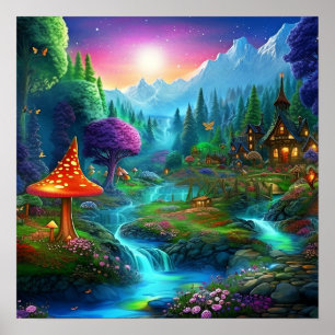 Poster Terra Fantástica Encantada Colorida Mágica e Capri