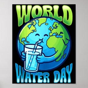 Poster Terra fofa bebendo água dia mundial da água