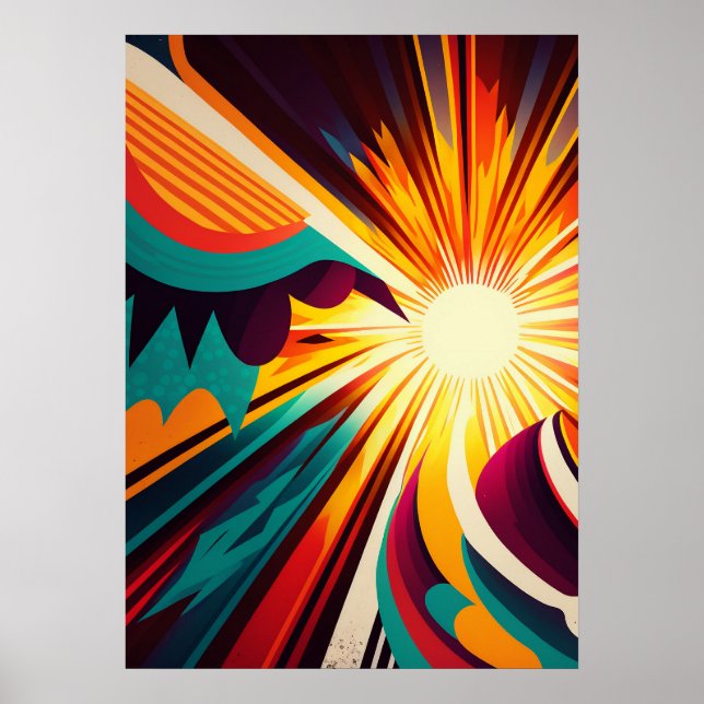 Poster Terra Futurística e Arte com Linha Solar Retroativ (Frente)