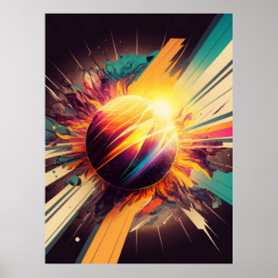 Poster Terra futurística e Arte da Linha Solar