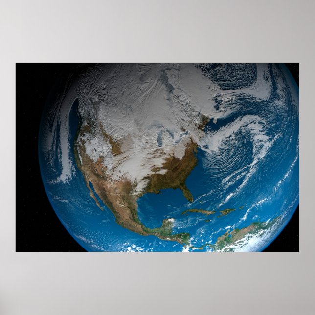 Poster Terra Inteira Com Nuvens Simuladas Sobre A América (Frente)