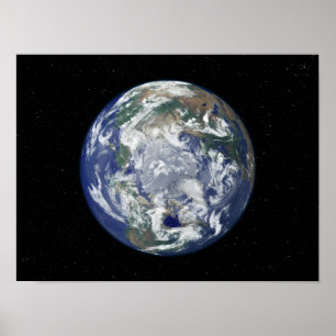 Póster Terra inteiramente iluminada centrada no Pólo