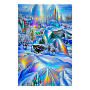 Póster Terra Maravilha Surreal de inverno com Luzes Iride