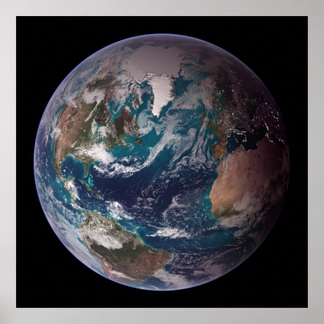 Poster Terra Marble Azul (Hemisfério Ocidental) (Frente)
