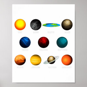 Poster Terra Plana E Planetas Camiseta Engraçada Para Ter