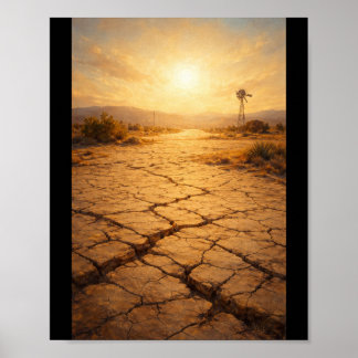 Poster Terra rachada sob luz solar intensa
