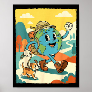 Poster Terra sorridente caminhada com cachorro desenho re