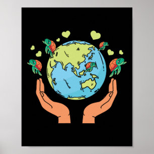 Poster Terra Turtle Hearts Environment Earth Day Sea Turt