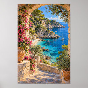 Poster Terraço de Pedra Mediterrâneo com Vista para o Tur