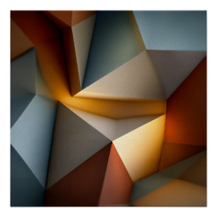 Póster Terracota Azul Geométrico Vórtice 3D Abstrato