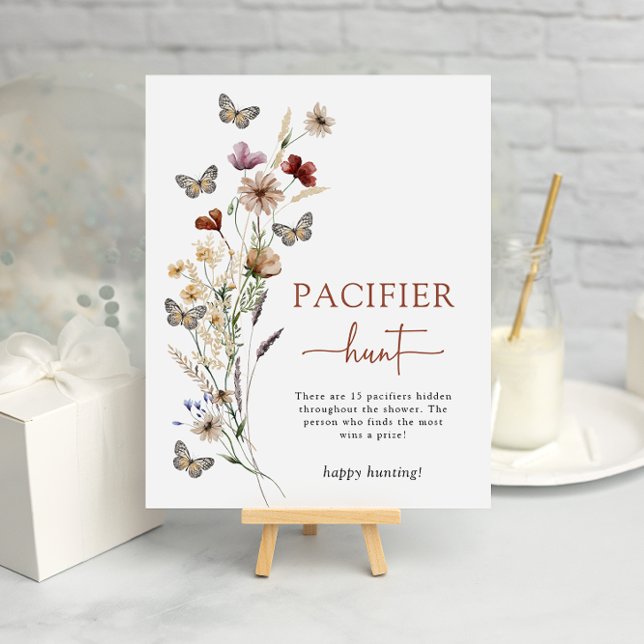 Poster Terracota Chupeta Flores Silvestres (Terracotta Wildflower Pacifier Hunt Game Poster with Butterflies by Painted Paperie
)