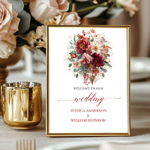 Poster Terracota Floral Outono 8x10 Boho Casamento Bem-vi