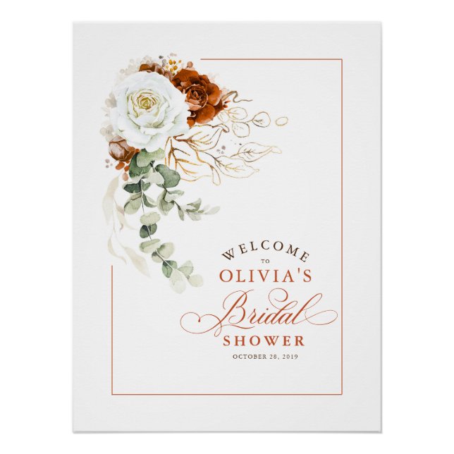 Póster Terracotta and White Chic Bridal Shower Welcome (Frente)