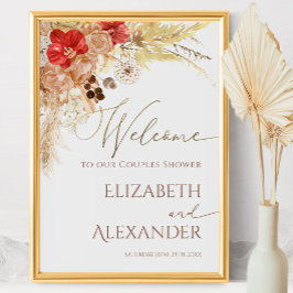 Poster Terracotta Boho Casais Floral Chá Sinal de Boas-vi