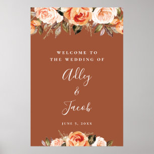 Poster Terracotta Boho - Casamento outono Floral - Sinal