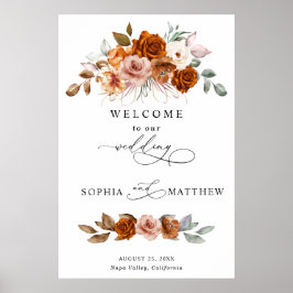 Poster Terracotta Burnt Orange Floral Wedding