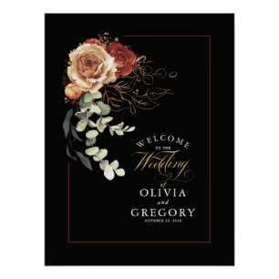 Póster Terracotta Earthy Floral Black Weding Bem-vindo