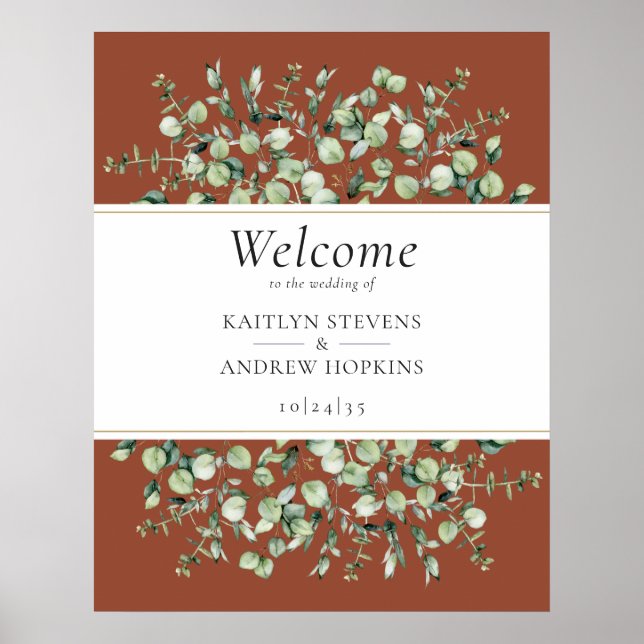 Poster Terracotta Eucalyptus Wedding Welcome (Frente)