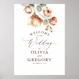 Poster Terracotta Fall Flowers Bote Elegante Boas-vindas