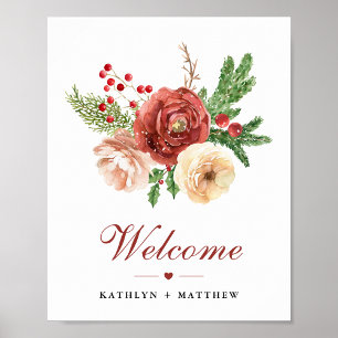 Poster Terracotta Floral Christmas Pine Bough Welcome