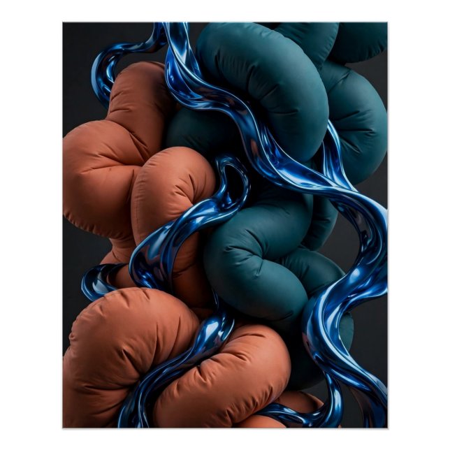 Póster Terracotta Fluxo Teal - Abstração 3D Vertical Colo (Frente)