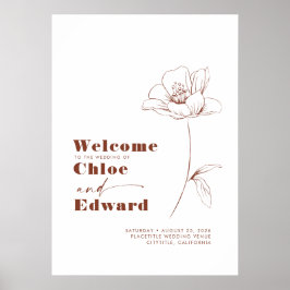 Poster Terracotta Modern Floral Weding Sinal de Boas-vind