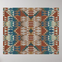 Terracotta Orange Brown Teal Blue Mosaico Art