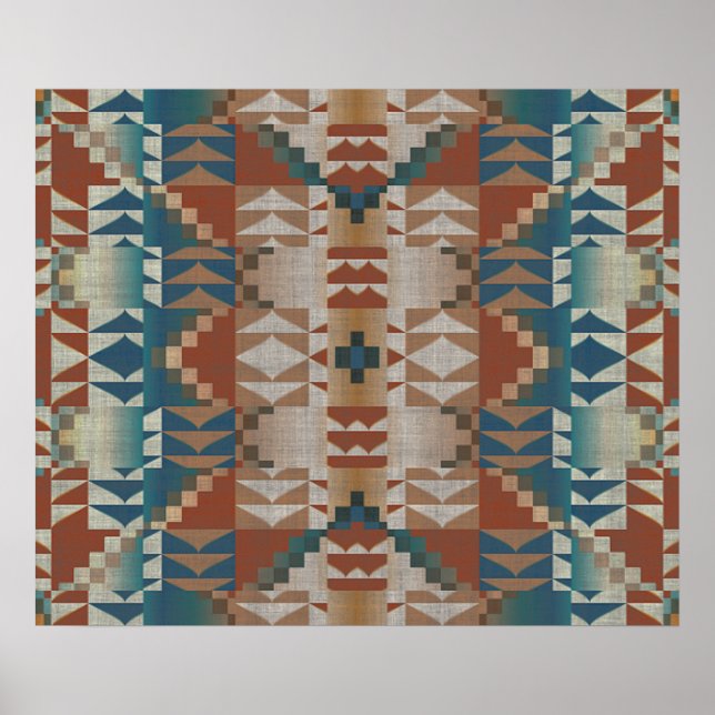 Poster Terracotta Orange Brown Teal Blue Mosaico Art (Frente)