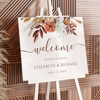 Poster Terracotta Rust Flowers Boho Casamento outono Welc