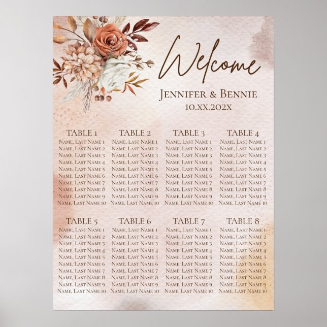 Poster Terracotta Rustic Boho Floral Watercolor Casamento (Frente)