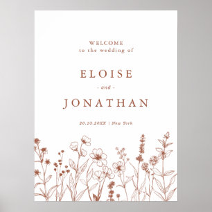 Poster Terracotta Rustic Floral Fall Wildflower Casamento