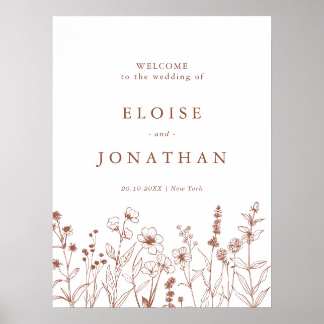 Poster Terracotta Rustic Floral Fall Wildflower Casamento (Frente)