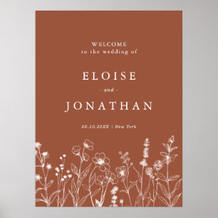 Poster Terracotta Rústico Floral Casamento de Flores Silv