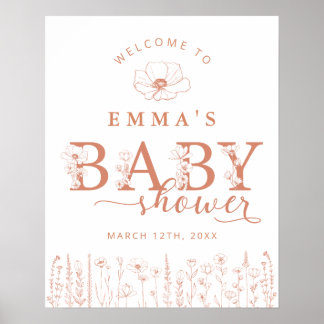 Poster Terracotta Wildflower Baby Shower Welcome Sign