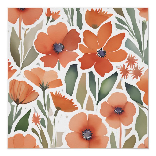 Póster Terracotta Wildflower Rustic Boho Wall Art (Frente)
