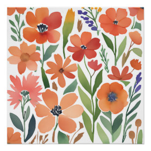Póster Terracotta Wildflower Rustic Boho Wall Art