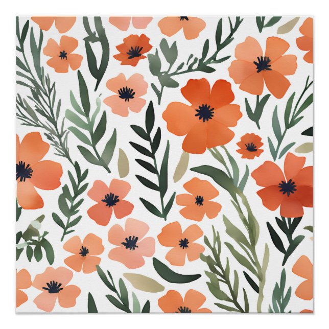 Póster Terracotta Wildflower Rustic Boho Wall Art (Frente)