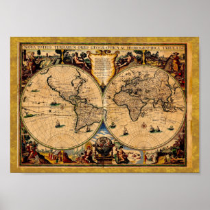 Póster Terrarum 1625 do totius da nova do mapa do vintage