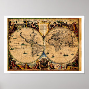 Póster Terrarum 1625 do totius da nova do mapa do vintage