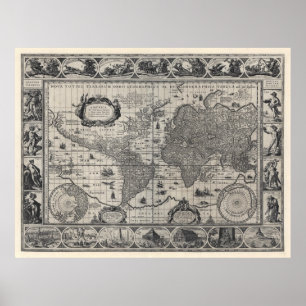 Póster Terrarum do totius da nova, mapa do mundo 1606