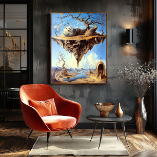 Poster Terras Flutuantes Surreais com Escadaria Espiral