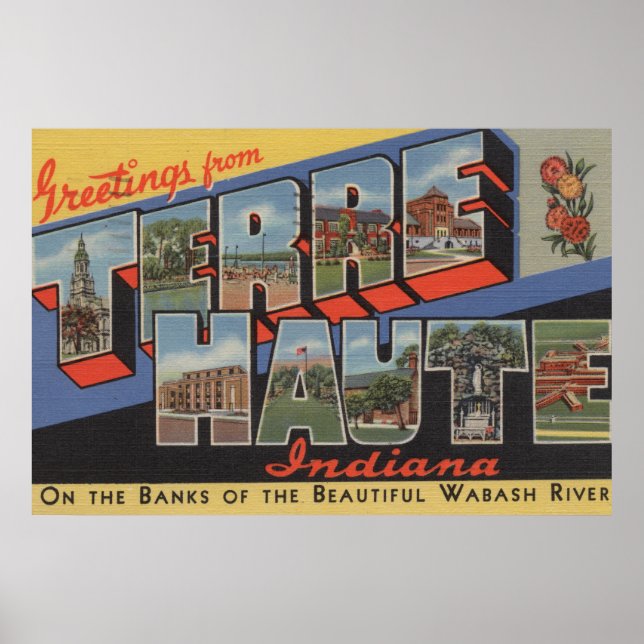 Poster Terre Haute, Indiana - Large Letter Scenes (Frente)